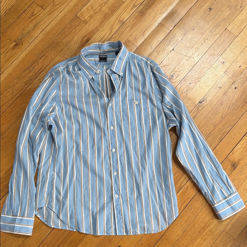 Todd Snyder Blue and White Striped Button Down Shirt